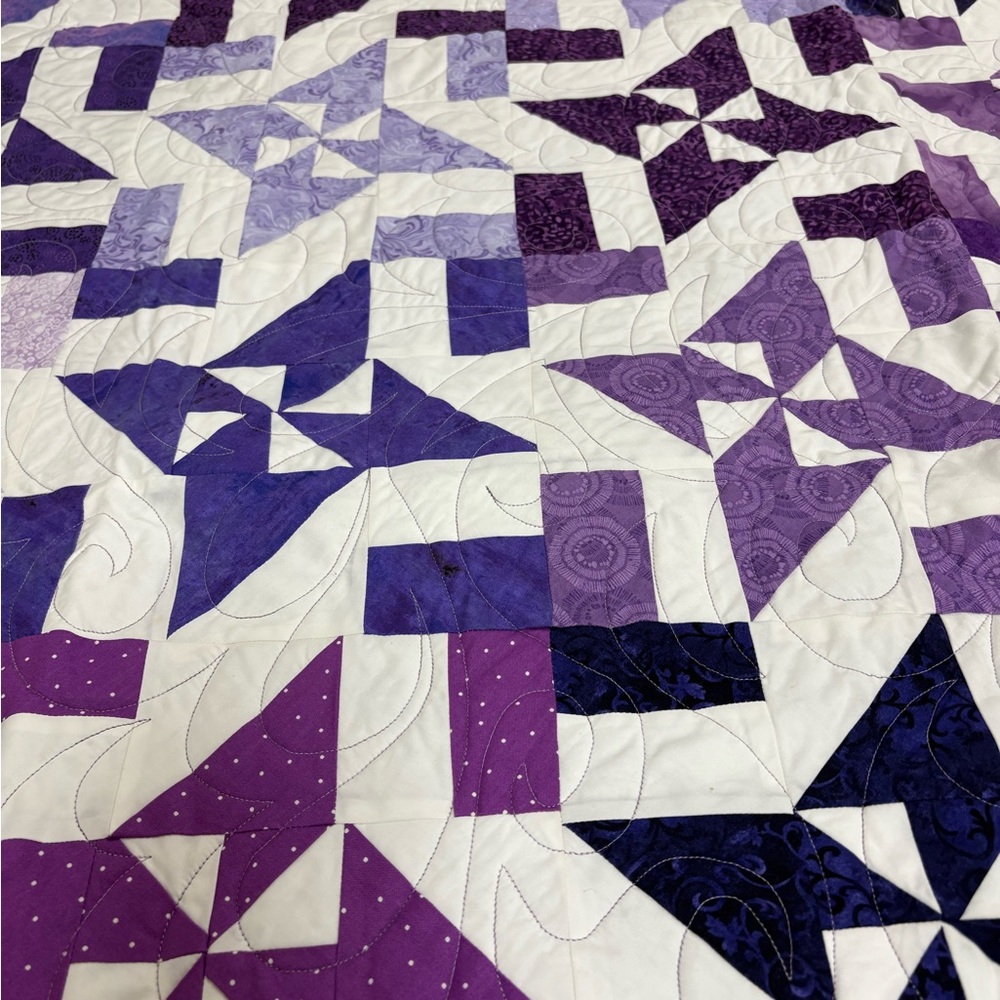Handmade Purple & White Geometric Quilt 66”X 77” - Picture 6 of 9